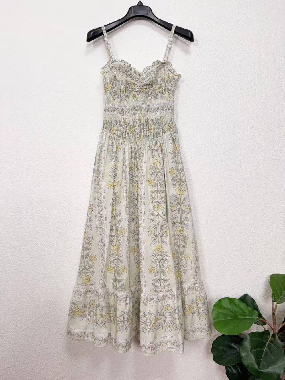Jacquie The Label Claudia Floral Smocked Maxi Dress Blue Sage Cottagecore